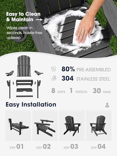 KINGYES Adjustable Folding Adirondack Chairs with Footrest & 2 Cup, HDPE ...
