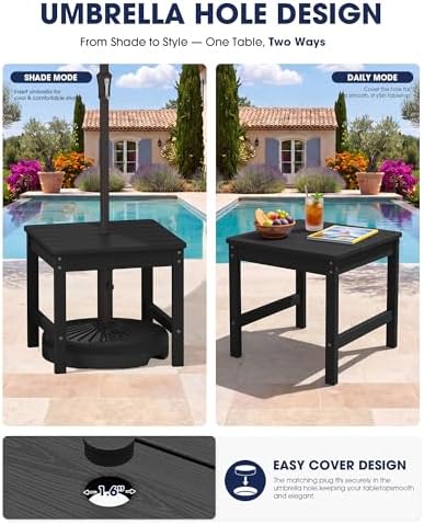 KINGYES Double Side Table with 1.6'' Umbrella Hole, HDPE Adirondack E...
