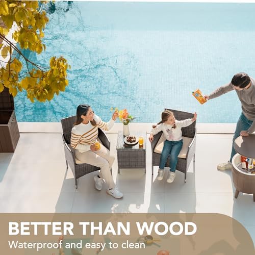 Devoko 3 Piece Patio Furniture Set Outdoor Wicker Conversation (Pale Grey)