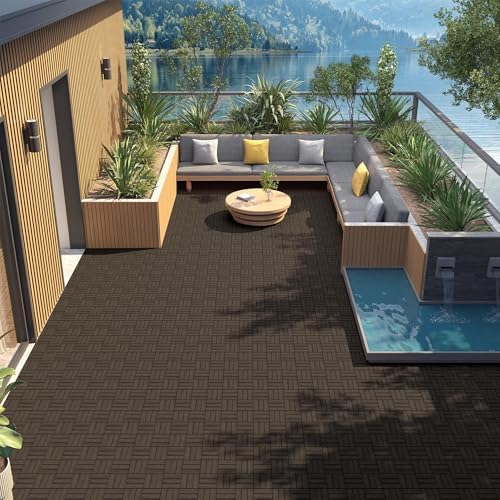 Yaheetech 54PCS Acacia Wood Deck Tiles Interlocking Patio Flooring,Black
