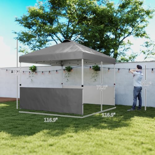 Outsunny 10' x 10' Pop Up Canopy Tent with 2 Half Sidewalls UV50+ Dar...