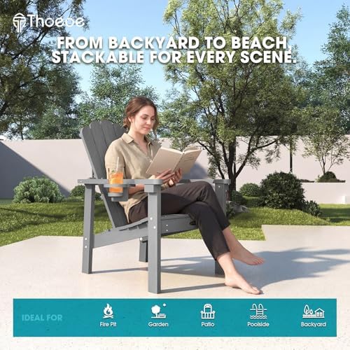 THOEOE Stackable Adirondack Chair Set of 4, Fire Pit Chairs Set of 4
