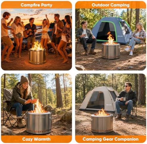 Golabs FP1 Smokeless Portable Fire Pit, 19.5" Stainless Steel Fireplace