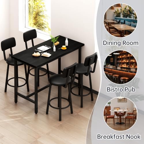 5 Piece Bar Table and Chairs Set for 4, Counter Height Rectangular Pub Dining...