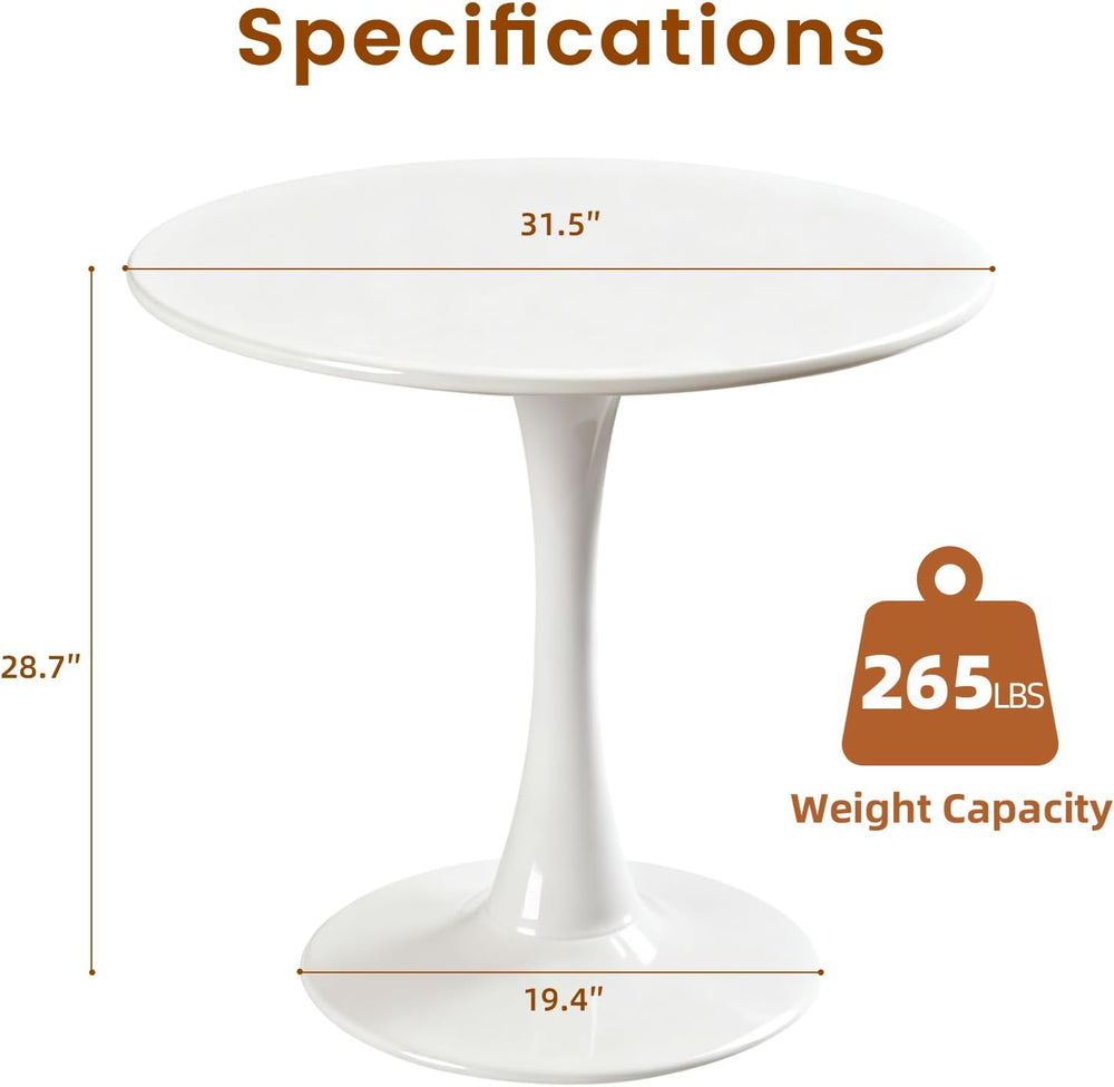 Round Dining Tulip Table for 4, Mid-Century Modern Table with Sturdy Metal Pe...