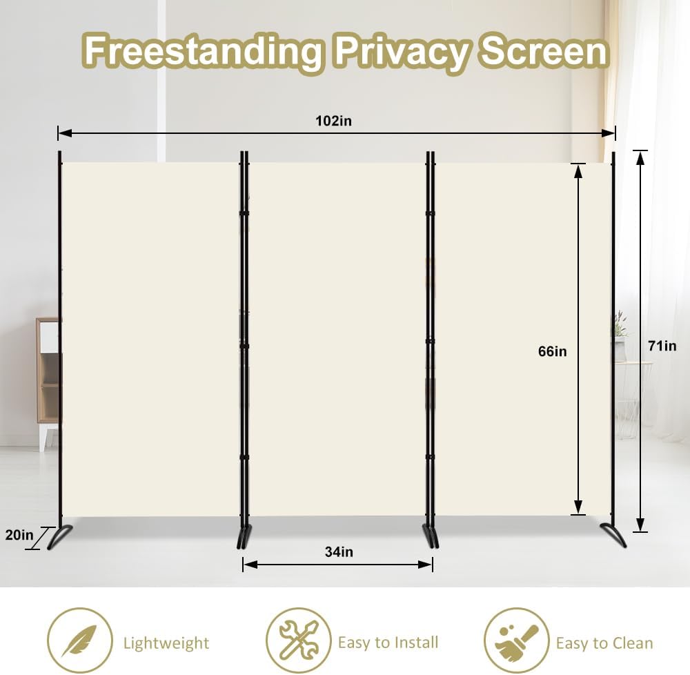 Kokorona 3 Panel Room Divider, 6FT Tall Folding Privacy Screen Wall Dividers,...