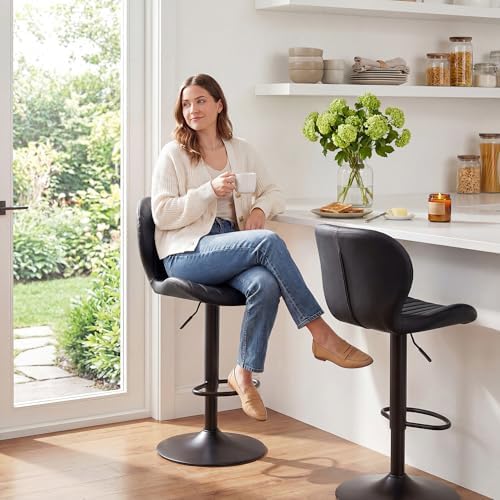 GRUSIGN Bar Stools Set of 2, Modern Swivel Adjustable Bar Chairs, Faux Leathe...