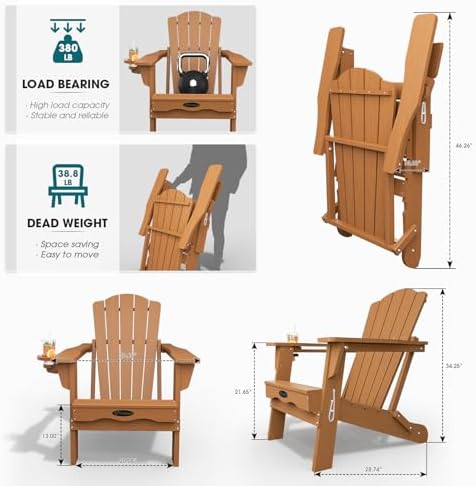 THOEOE Folding Adirondack Chair Set of 2, Patio Chairs, Fire Pit Chairs