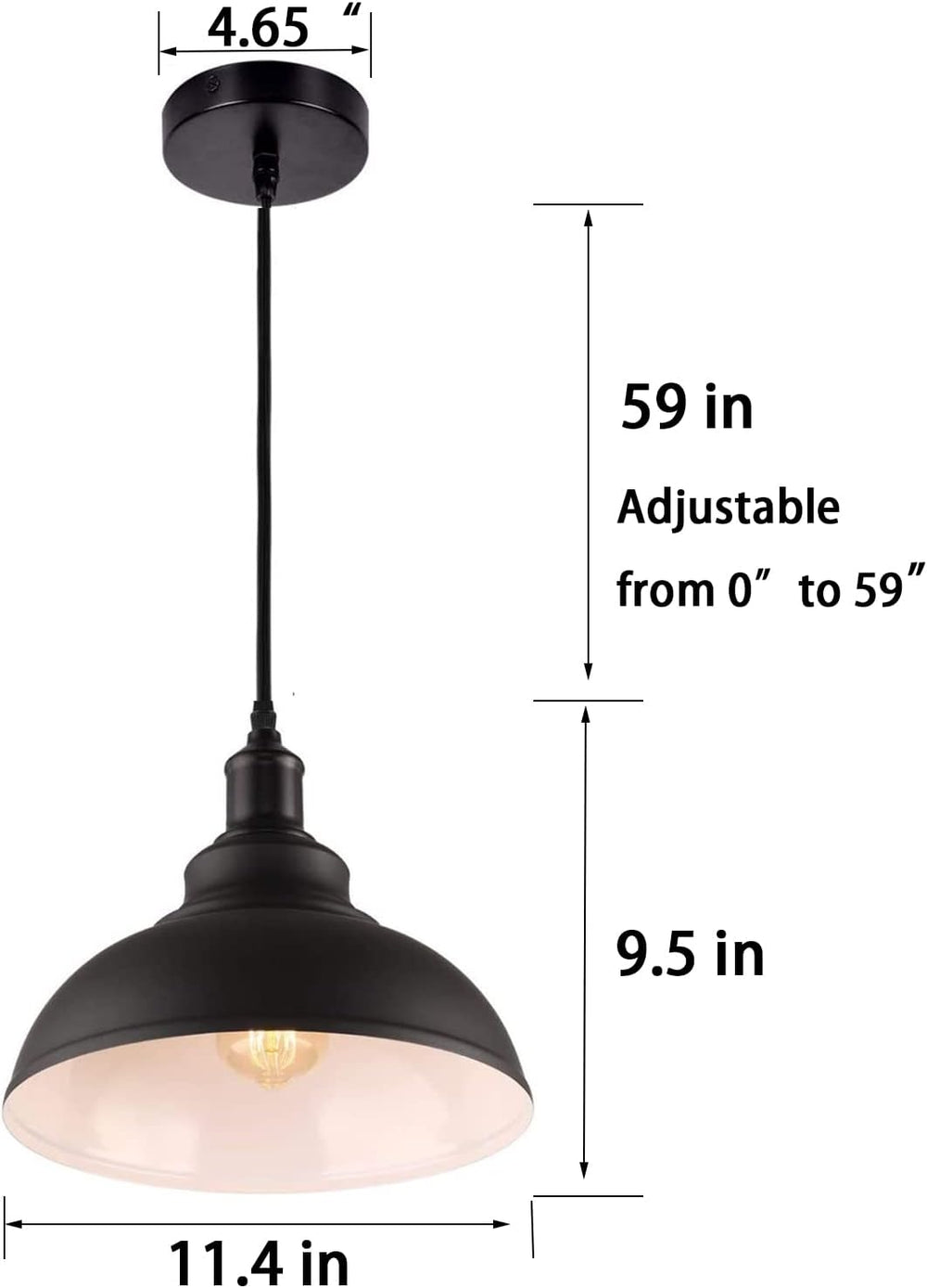 Black Dome Metal Pendant Lights - Hanging Ceiling Fixture for Industrial, Far...