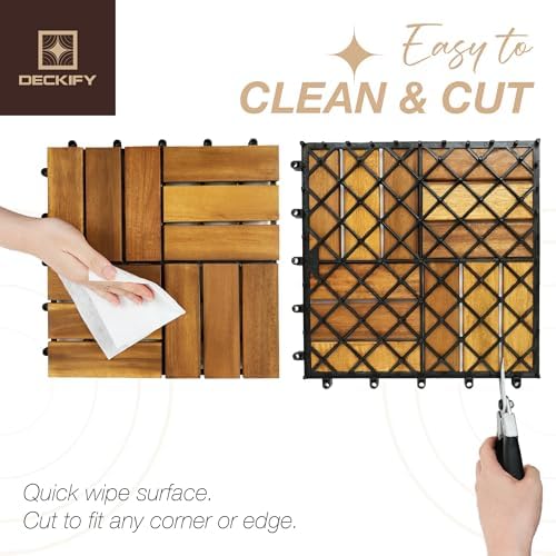 9-Piece Acacia Wood Interlocking Deck Tiles, Golden Teak Crossed
