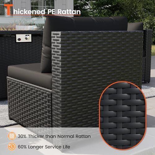 8 Piece Patio Furniture Set with 43" Fire Pit Table, Black