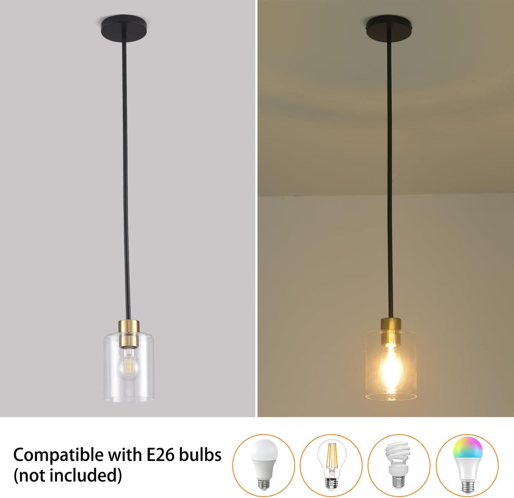 Modern 3 Pack Black Gold Pendant Lights for Kitchen Island, Brushed Brass Mod...