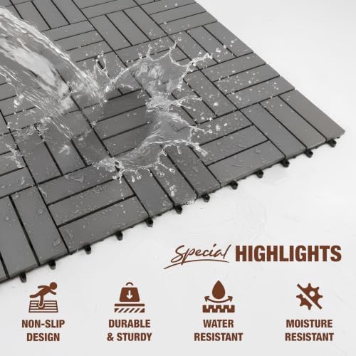 Acacia Wood Interlocking Deck Tiles, Patio & Backyard Tile, 12 in, 9 PCS