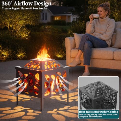 15.7 inch Small Fire Pit for Outside, Outdoor Wood Burning