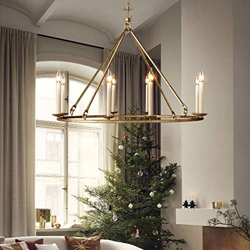 LOVEDIMA Gold Wagon Wheel Chandelier Rustic 35.4'' Candle-Shaped Meta...