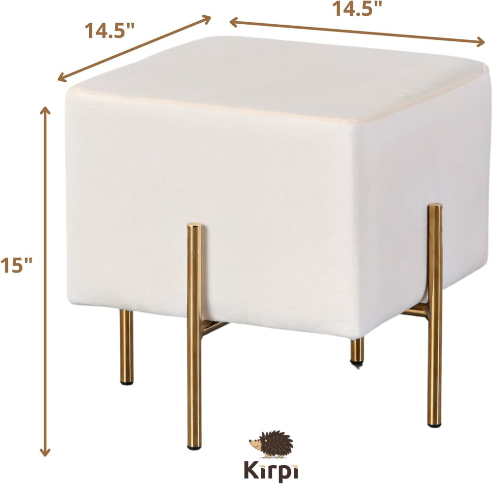 Kirpi Cream Velvet Foot Stool Set of 2, Modern Vanity Ottoman Stools with Gol...