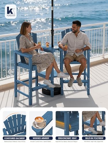 KINGYES Tall Adirondack Chair Set of 2 with Double Connecting Trays, Blue