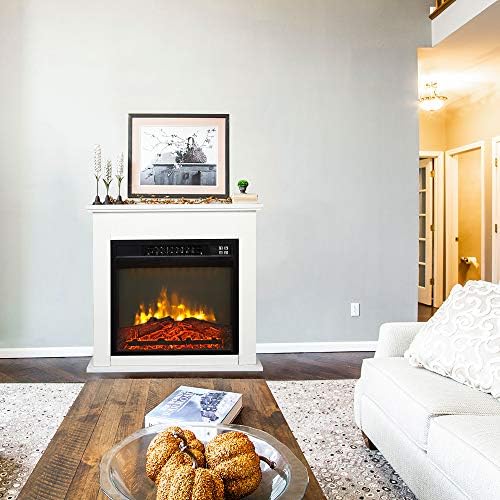 25''W Freestanding Electric Fireplace Stove Space Heater with Realist...