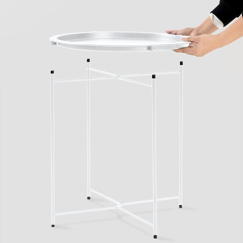 Garden 4 you End Table Metal Side Table Round Folding Tray Cyan Sofa Small Ac...