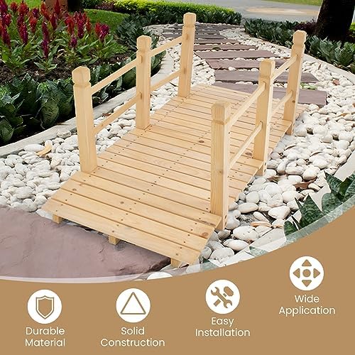 HAPPYGRILL 5FT Wooden Garden Bridge with Double Safety Railings