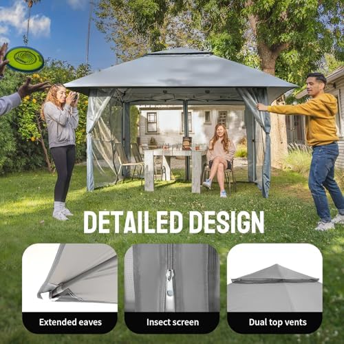 CROWN SHADES 11x11 Pop Up Gazebo, Outdoor Canopy Tent, Gray