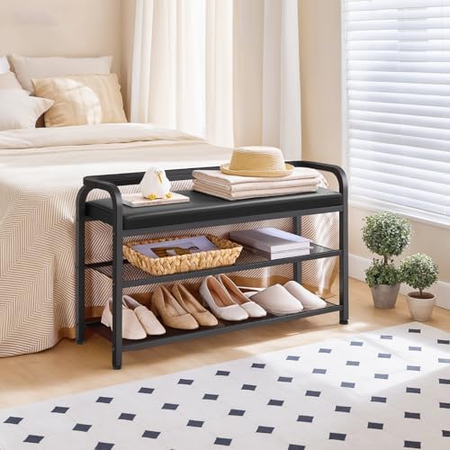 YATINEY Shoe Bench with Backrest, 35.4" Long Entryway Bench, 2-Tier Shoe...