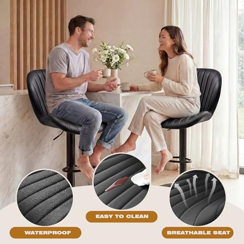 GRUSIGN Bar Stools Set of 2, Modern Swivel Adjustable Bar Chairs, Faux Leathe...