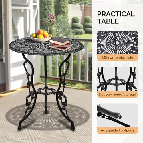 VINGLI 3 PCS Outdoor Bistro Set, Outdoor Patio Set, All-Weather Cast Aluminum...