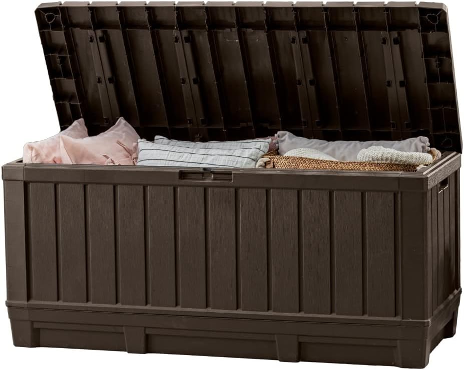 Keter Kentwood 92 Gal Outdoor Storage Box for Patio and Pool Accessories