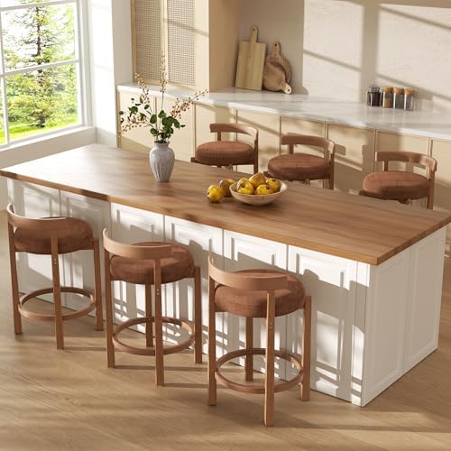 Bar Stools Set of 2, 26" Upholstered Counter Height Bar Chairs, Mid Cent...