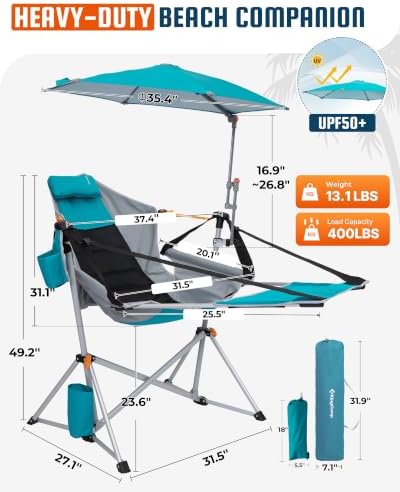 KingCamp Hammock Chair with Umbrella & Footrest,Camping Chair with Canopy