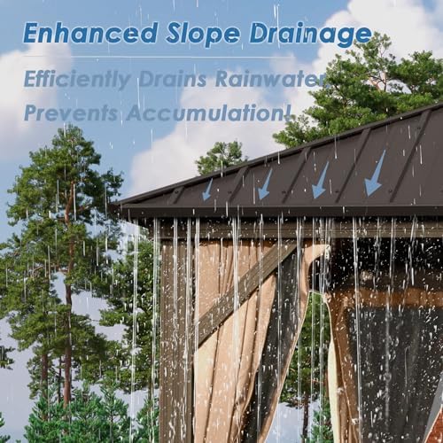 Domi 10x14 Outdoor Hardtop Gazebo, Metal Gazebo for Patios, Brown