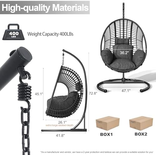 Hanging Egg Chair with Stand - Egg Swing Chair Outdoor Indoor Patio Wicker Ch...