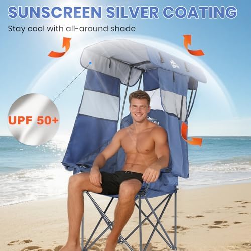 Bolosy Oversized Camping Chair with Canopy Beach Chair with Sun Shade