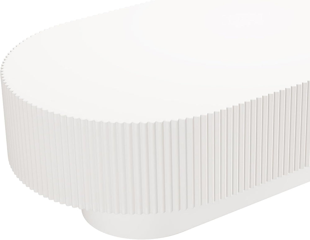 LUMISOL Oval Fluted Coffee Table with Thick Tabletop and Base,White