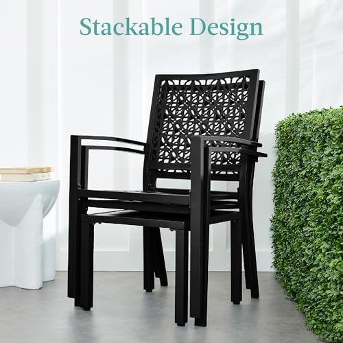 Best Choice Products 3-Piece Outdoor Bistro Set, Stackable Modern Steel Furni...