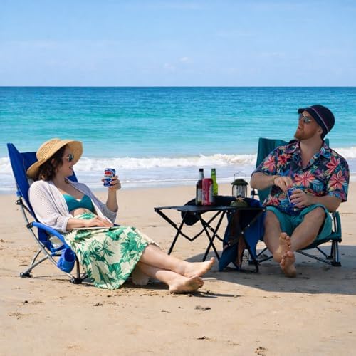 Romswi High Back Beach Chair, Compact Lightweight Low Seat Camping Chair, Fit...