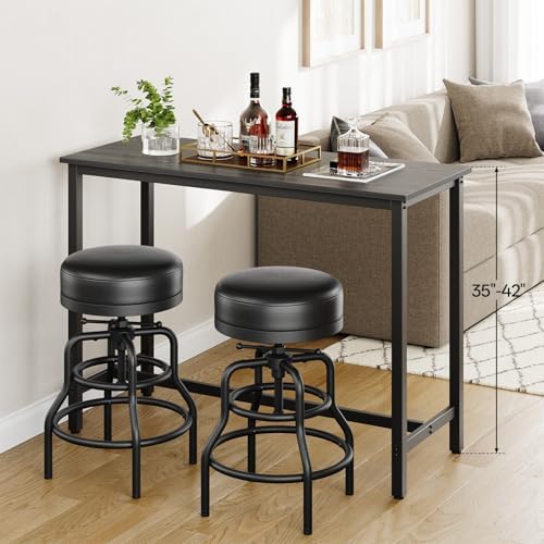 Raynesys 22-29 Inch Adjustable Height Industrial Swivel Bar Stools Set of 3