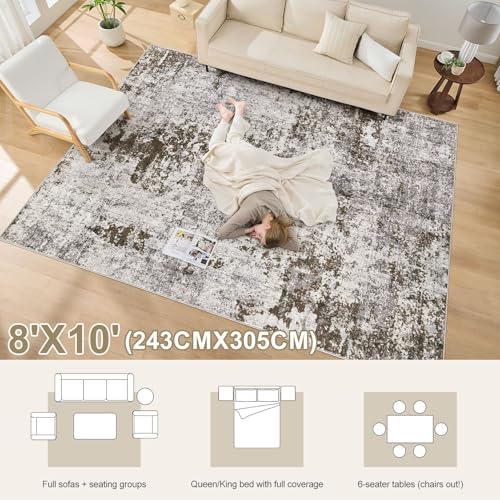 DMOYEST 8x10 Area Rug for Living Room Washable Abstract Indoor Carpet