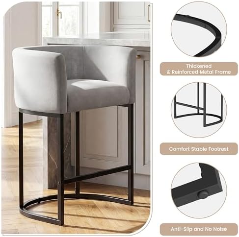 GRUSIGN Chenille Counter Height Bar Stools Set of 2, 26" Kitchen Island ...