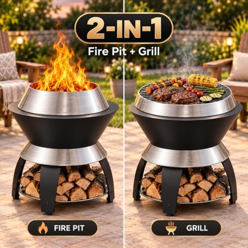 onbrill 20 inch smokeless firepit, 2 in 1 shown in use