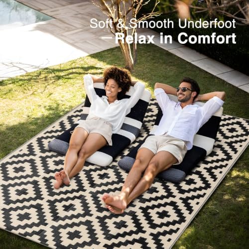 OLANLY Outdoor Rug 5x8 ft Waterproof Reversible Mat, Black & Beige