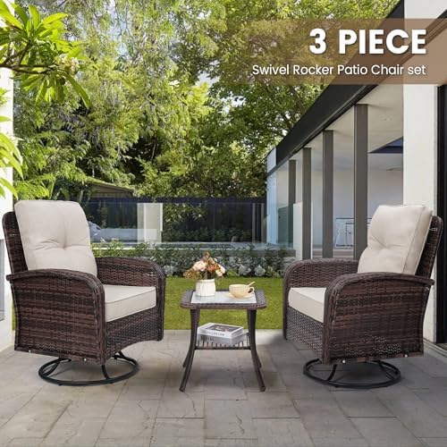 wildformers Luxury Outdoor Swivel Wicker Glider Patio Chairs with Table Set