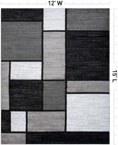 Rugshop Geometric Boxes Modern Soft Living Room Area Rug Gray 12' x 15'