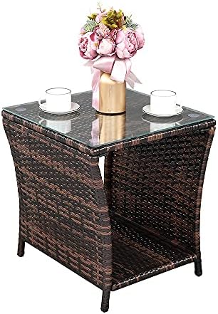 Wicker Rattan Side Table, Outdoor Square Rattan Coffee Table End Table Patio ...