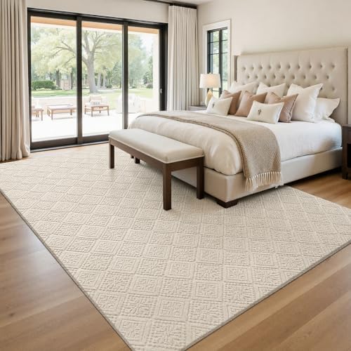 U'Artlines 8x10 Beige Washable Area Rug for Living Room