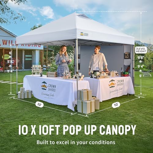 CROWN SHADES Canopy Tent 10x10 Pop Up Canopy with Side Pockets, Grid White