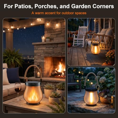 Solar Lanterns Outdoor Waterproof 4-Pack, 2nd Gen Flickering Flame Effect