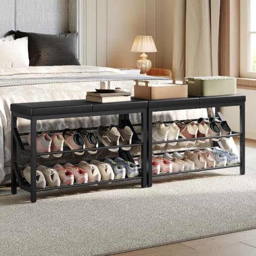 YATINEY Shoe Bench with Cushion, Entryway Bench with Shoe Storage, HX09BB