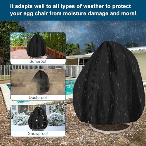 Waterproof Patio Double Egg Chair Cover 90”x78” –RICHIE Heavy-Duty Black Outd...